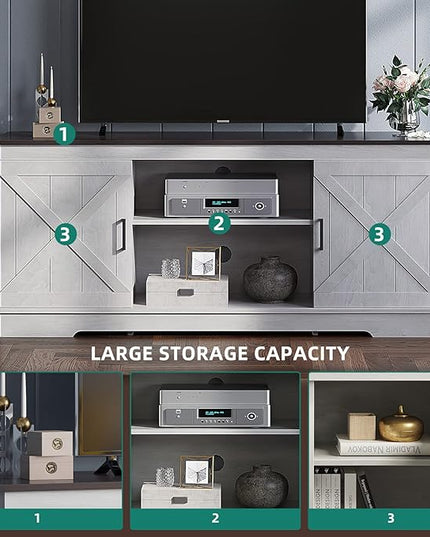 YITAHOME TV Stand for 65 Inch TV, Farmhouse Entertainment Center with Double Barn Doors and Storage Cabinets, Rustic TV Cabinet Media Console Table for Living Room, 59 Inch, Grey White/Espresso - LeafyLoom