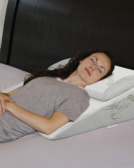 InteVision Foam Bed Wedge Pillow (26" x 25" x 7.5") and Headrest Set, 2" Memory Foam Top - Helps Relief from Acid Reflux, Post Surgery, Snoring - LeafyLoom
