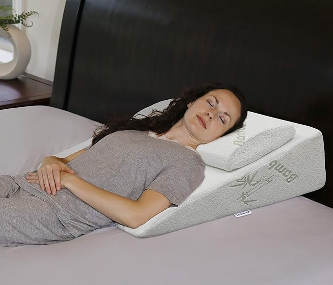 InteVision Foam Bed Wedge Pillow (26" x 25" x 7.5") and Headrest Set, 2" Memory Foam Top - Helps Relief from Acid Reflux, Post Surgery, Snoring - LeafyLoom