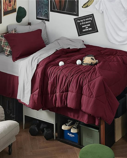 Bedsure Burgundy Twin XL Comforter Set - 5 Pieces Reversible Twin XL Bed in a Bag Twin XL Bed Set with Comforters, Sheets, Pillowcase & Sham, Twin XL Bedding Sets - LeafyLoom