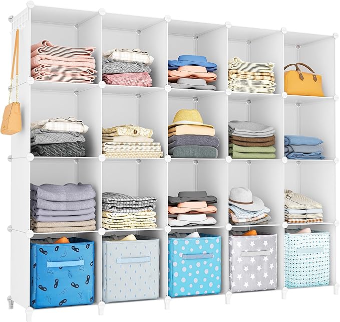 HOMIDEC 20-Cube Storage Shelf, Storage Bookcase Bookshelf with Metal Hammer, Storage Cubes Organizer Cabinet for Kids, Closet, Bedroom, Bathroom, (11.8x11.8x11.8 inch) - LeafyLoom