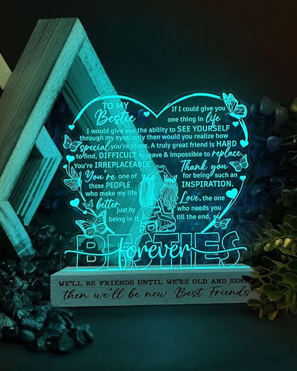 Gifts for Best Friend Women 3D Illusion Lamp, Besties Forever Acrylic Night Light, Best Friend Birthday Gifts for Women, Long Distance Friendship Gift for Her Bestie Soul Sister BFF Coworker - LeafyLoom