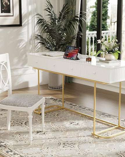 NicBex Laik-DW-00001-DX Desks, 48.26" W x 23.62" D x 30.7" H, Gold+White - LeafyLoom