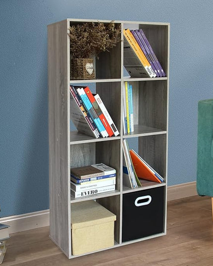 PACHIRA E-Commerce Cubby Storage Organizer, 8 Cube Unit Shelf, Closet Cabinet, DVD Rack Bookshelf File Organizer Rack in Study, each cube 28.5 cm, OAK GREY - LeafyLoom