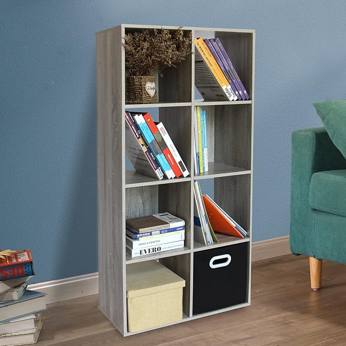 PACHIRA E-Commerce Cubby Storage Organizer, 8 Cube Unit Shelf, Closet Cabinet, DVD Rack Bookshelf File Organizer Rack in Study, each cube 28.5 cm, OAK GREY - LeafyLoom