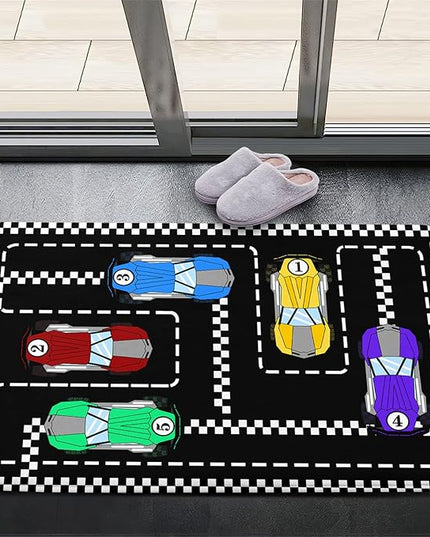 Car Rug Race Car Rug Car Track Rugs for Boys Race Track Carpet Race Car Track Rug Car Rug for Boys Room Car Rug Play Mat Car Carpet for Kids Rugs for Boys Bedroom,Black 2'×3' - LeafyLoom