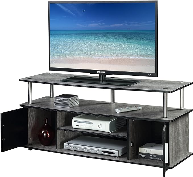 Convenience Concepts Designs2Go Monterey TV Stand with Cabinets and Shelves Home_Furniture_and_Decor, 47.25"L x 15.75"W x 21.25"H, Gray, Black - LeafyLoom