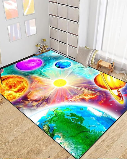 Space Rug for Boys Room - Solar System Rugs for Boys Bedroom Outer Space Area Rug for Boys Bedroom Kids Rugs for Playroom Galaxy Area Rugs for Kids Bedroom Space Rug Living Room,4'×5' - LeafyLoom