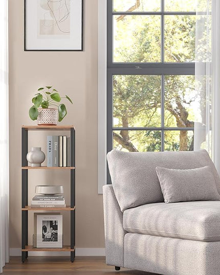 TUTOTAK Bookshelf, 4-Tier Tall Book Shelf, Narrow Bookcase for Small Space, DIY Stackable Bookshelf, for Living Room, Office, Study, Entryway, Industrial, Rustic Brown BS01BB004 - LeafyLoom