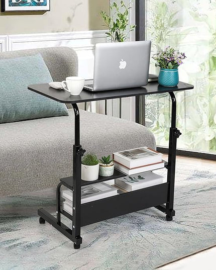 Adjustable Mobile Laptop Desk Portable Detachable Wheels Home Office Desk Height, Bedside Table Additional Storage Rack Small Spaces Veranda Office Desk Size 15.7 * 31.5 Inch Black - LeafyLoom