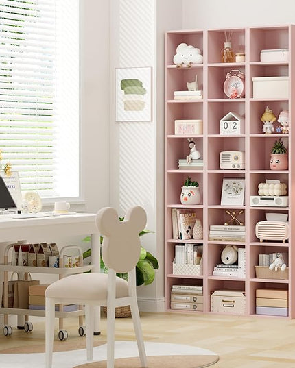 FOTOSOK 8-Tier Media Tower Rack, 11.6 X 9.3 X 70.9 Inches CD DVD Slim Storage Cabinet with Adjustable Shelves, Tall Narrow Bookcase Display Bookshelf for Home Office, Pink - LeafyLoom
