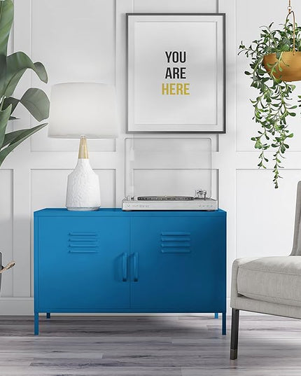 Novogratz Cache 2 Door Metal Locker Accent Storage Cabinet, Blue - LeafyLoom
