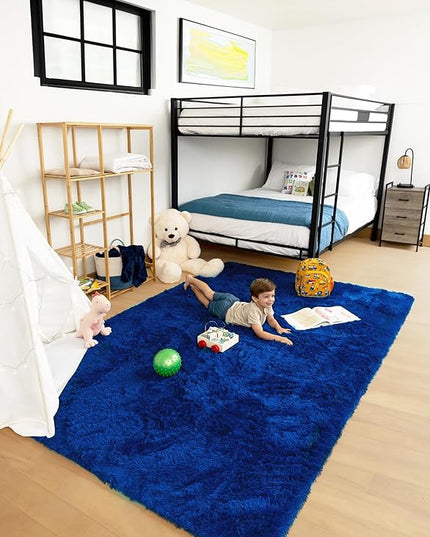 Ophanie Machine Washable 6x9 Rugs for Living Room, Blue, Large Fluffy Carpet, Fuzzy Plush Navy Shag Comfy Soft, Non-Slip Indoor Floor,for Kids Boys Girls Dorm, bedroom, Playroom, Home Decor Aesthetic - LeafyLoom