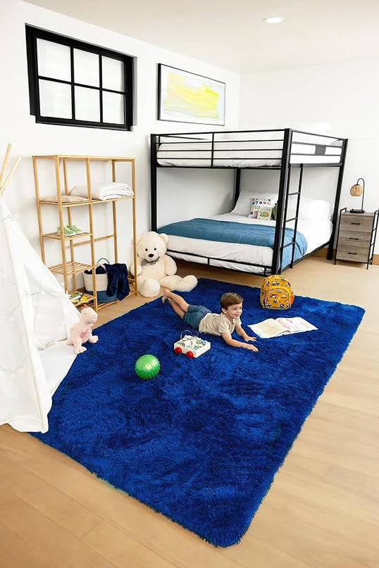 Ophanie Machine Washable 6x9 Rugs for Living Room, Blue, Large Fluffy Carpet, Fuzzy Plush Navy Shag Comfy Soft, Non-Slip Indoor Floor,for Kids Boys Girls Dorm, bedroom, Playroom, Home Decor Aesthetic - LeafyLoom