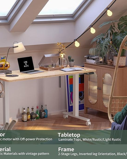 FEZIBO Electric Standing Desk, 55 x 24 Inches Height Adjustable Stand up Desk, Sit Stand Home Office Desk, Computer Desk, Maple - LeafyLoom