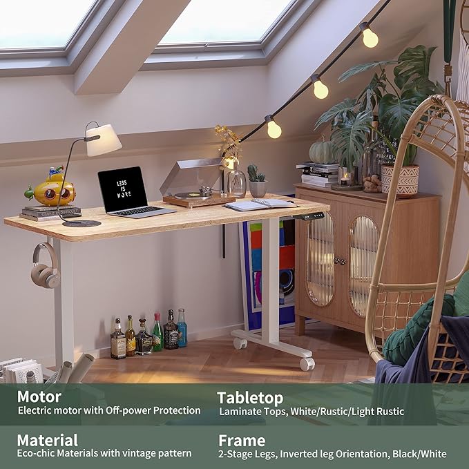FEZIBO Electric Standing Desk, 55 x 24 Inches Height Adjustable Stand up Desk, Sit Stand Home Office Desk, Computer Desk, Maple - LeafyLoom