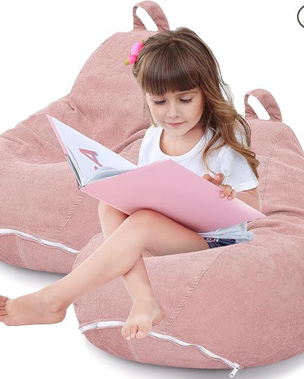 2 Pcs 100L Stuffed Animal Storage Bean Bag Chair Cover (No Filler) for Kids Soft Corduroy Stuffable Bean Bag Zipper for Organizing Children Plush Toys(Pink) - LeafyLoom