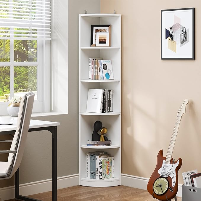YITAHOME 5-Tier Corner Shelf, 70.8" Tall Modern Free Standing Corner Bookshelf, 5 Shelf Display Corner Bookcase and Bookshelves,Wooden Open Storage Book Shelves for Living Room, Home Office, White - LeafyLoom