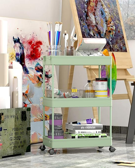 SPACEKEEPER Rolling Storage Cart 3 Tier, Bathroom Cart Organizer Laundry Room Organizer Utility Cart Mobile Shelving Unit Multi-Functional Shelves for Office, Kitchen, Bathroom, Green - LeafyLoom