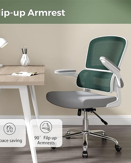 Ergonomic Office Chair, Breathable Mesh Chair with Adjustable Height, Computer Chair with a Double Lumbar Support and Flip-up Arms, Home Office Desk Chair with 90°-130° Tilt Function - LeafyLoom