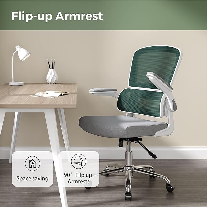 Ergonomic Office Chair, Breathable Mesh Chair with Adjustable Height, Computer Chair with a Double Lumbar Support and Flip-up Arms, Home Office Desk Chair with 90°-130° Tilt Function - LeafyLoom