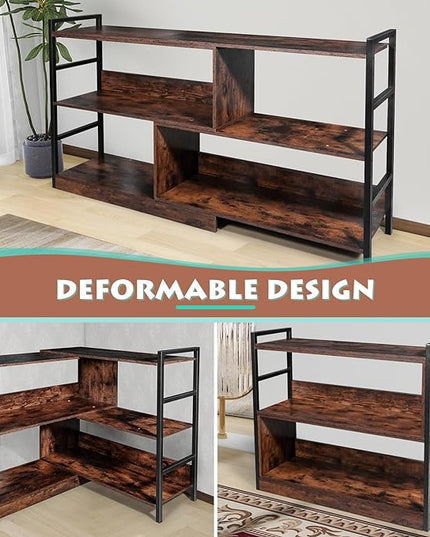 TV Stand Entertainment Center, Modern Deformable Television Stand with Open Storage Shelves, Media TV Console Table for 55 Inch TV, Wooden TV Cabinet for Living Room and Bedroom - LeafyLoom