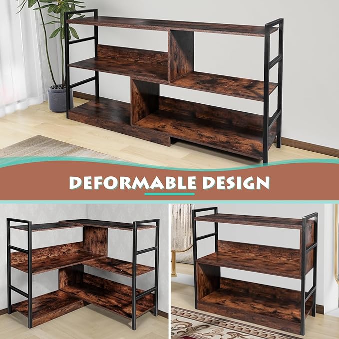 TV Stand Entertainment Center, Modern Deformable Television Stand with Open Storage Shelves, Media TV Console Table for 55 Inch TV, Wooden TV Cabinet for Living Room and Bedroom - LeafyLoom
