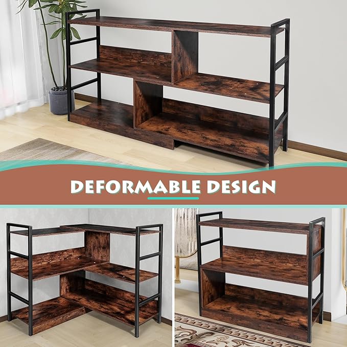 Deformable TV Stand, Entertainment Center with Storage, Open Shelves Modern Television Stands for 55 Inch TV, Wood TV Console Entryway Table Media Console Cabinet for Bedroom Living Room - LeafyLoom