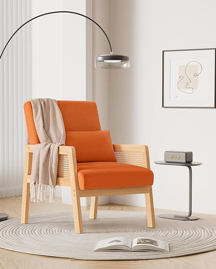 YESHOMY Mid-Century Accent Chair with Pillow Upholstered with Solid Frame & Breathable Armrest for Living Room, Orange - LeafyLoom
