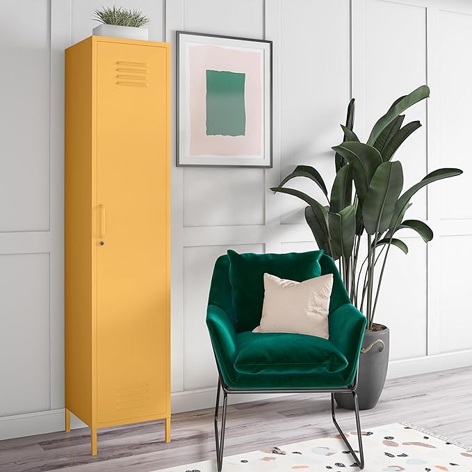 Novogratz Cache Single Metal Locker Storage, Yellow Cabinet - LeafyLoom