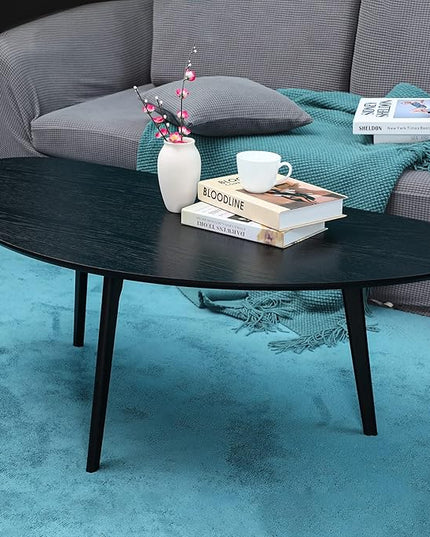 FIRMINANA Mid Century Modern Coffee Table,Large Oval Black Coffee Table for Living Room,Oval Small Mangotop Black Coffee Table for Small Spaces,Black-47.3" W x23.63 D x 17.72" H - LeafyLoom