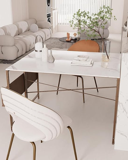 Pamray 47 Inch Computer Desk Small Spaces Desk with Storage Bag for Bedroom Writing and Home Office Work Small Study Desk Table White Marble - LeafyLoom