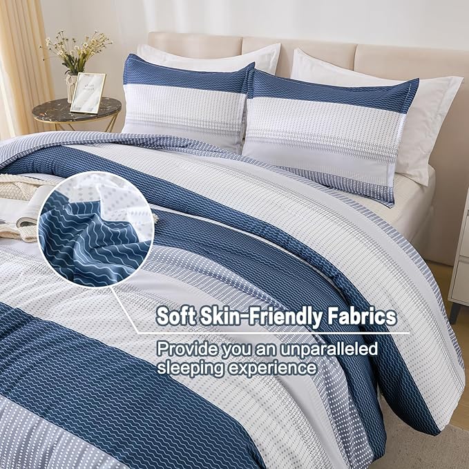 Litanika Queen Comforter Set Mineral Blue - 3 Pieces Lightweight Fluffy Bedding Comforter Sets, All Season Down Alternative Comforter (1 Comforter, 2 Pillowcases) - LeafyLoom