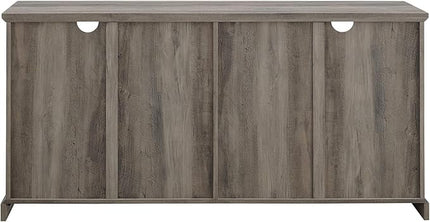 Walker Edison Farmhouse Barn Glass Door Wood Universal TV Stand for TV's up to 64" Flat Screen Living Room Storage Cabinet Doors and Shelves Entertainment Center, 58 Inch, Grey Wash - LeafyLoom