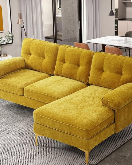 EASELAND 82" L-Shape Sofa with Reversible Chaise Lounge, Convertible Sectional Sofa Couch, Chenille Modern Sofa Couch for Living Room, Apartment and Office, Removable Cover (Yellow) - LeafyLoom