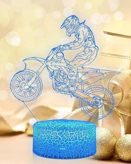 Motorbike Night Light,Motorcycle 3D Illusion Lamp with Remote Control&Smart Touch 16 Colors USB Cable Dirt Bike Gifts for Motocross Players Boys Teens - LeafyLoom