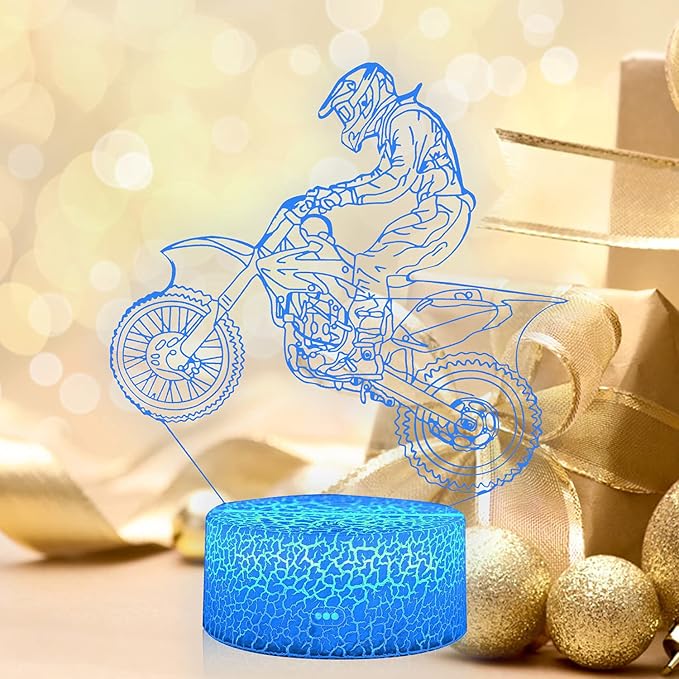 Motorbike Night Light,Motorcycle 3D Illusion Lamp with Remote Control&Smart Touch 16 Colors USB Cable Dirt Bike Gifts for Motocross Players Boys Teens - LeafyLoom