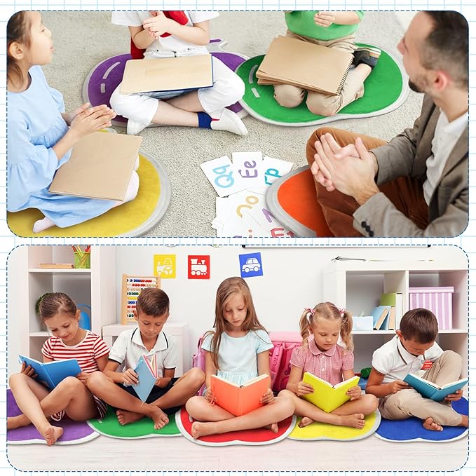 Shellwei 24 Pcs Kids Carpet Circle Seats 18 inch Print Pillow Circle Children's Mats Rug Mats Round Soft Floor Mat for Home School Classroom Story Time Group Activity Play Areas (Apple) - LeafyLoom