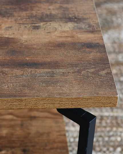 Household Essentials Crown Square Side End Table with Storage Shelf Rustic Hickory Wood Grain and Black Metal - LeafyLoom