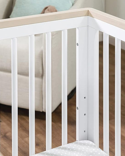 Babyletto Scoot 3-in-1 Convertible Crib with Toddler Bed Conversion Kit in White and Washed Natural, Greenguard Gold Certified - LeafyLoom