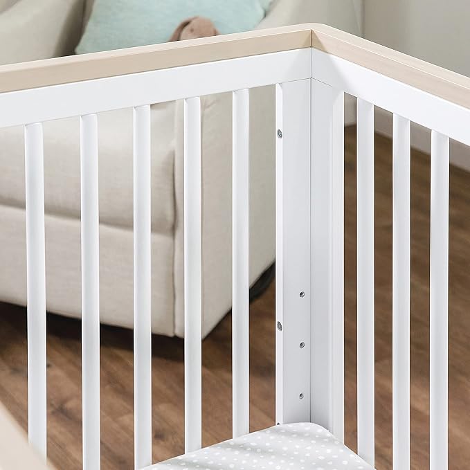 Babyletto Scoot 3-in-1 Convertible Crib with Toddler Bed Conversion Kit in White and Washed Natural, Greenguard Gold Certified - LeafyLoom