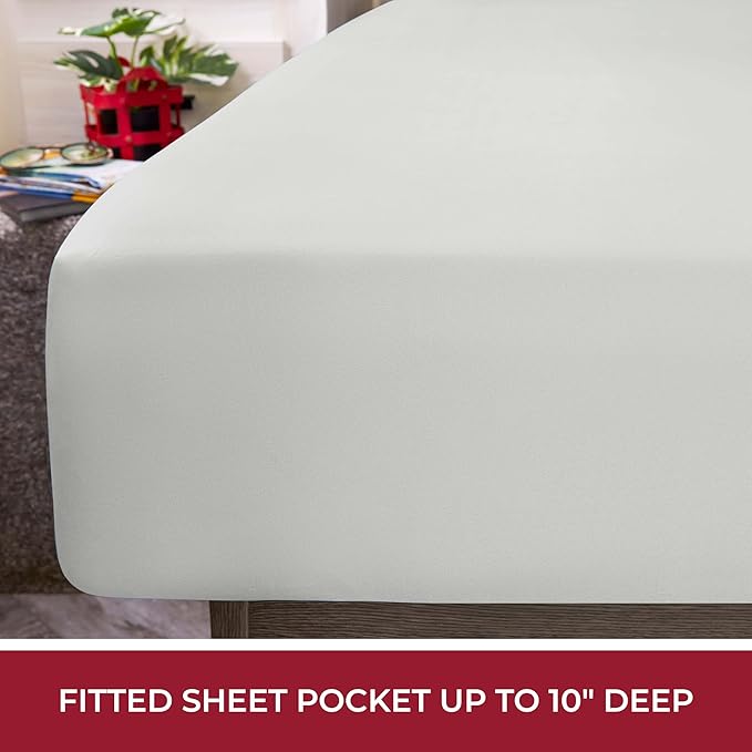 Mellanni RV Short Queen Sheets - 4 PC Iconic Collection Bedding Sheets & Pillowcases - Hotel Luxury, Extra Soft, Cooling Bed Sheets - Deep Pocket up to 10 inch (RV/Short Queen, Light Gray) - LeafyLoom