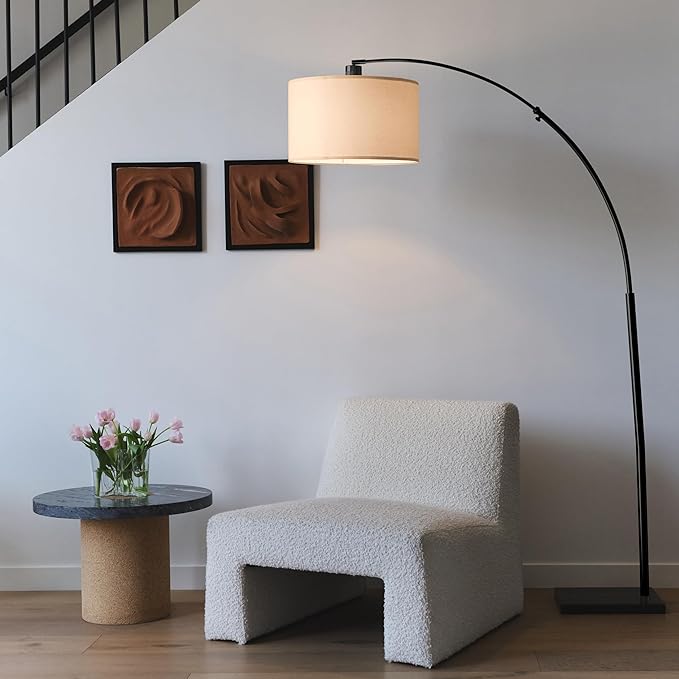 Brightech Logan Arc Floor Lamp, Bright Standing Lamp for Living Rooms, Offices & Bedrooms, Modern Living Room Décor, Tall Hanging Floor Lamp for Reading and More – Black - LeafyLoom