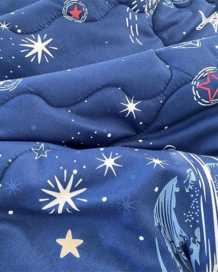 7 Piece Boys Space Comforter Set Twin Size Bed in A Bag Star Rocket Galaxy Universe Planets Bedding Set for Kids Teens Girls Microfiber Blue Quilt All Season - LeafyLoom