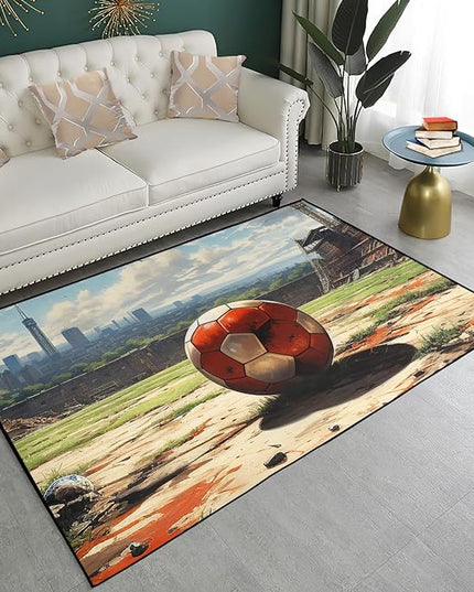 Football Rug - Football Decor for Boys Bedroom Soccer Rug for Play Area Football Printed Rug for Kids Room Basketball Rugs for Teen Boys Bedroom Playmat Area Rugs for Kids Rooms,2'5''×4' - LeafyLoom