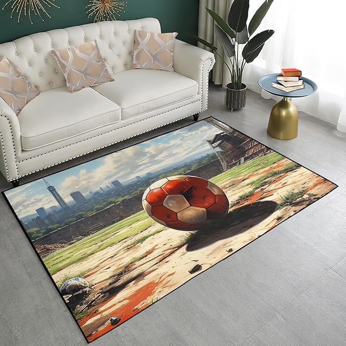Football Rug - Football Decor for Boys Bedroom Soccer Rug for Play Area Football Printed Rug for Kids Room Basketball Rugs for Teen Boys Bedroom Playmat Area Rugs for Kids Rooms,2'5''×4' - LeafyLoom