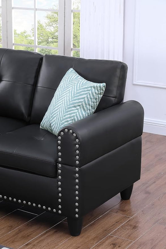RITSU L Shape Sectional Sofa, Upholstered Corner Couch with Storage Ottoman, Reversible Backrest w/Cup Holder, 4 Seater, Faux Leather Tufted Cushions, for Living Room,Apartment, Black, 71 inch - LeafyLoom