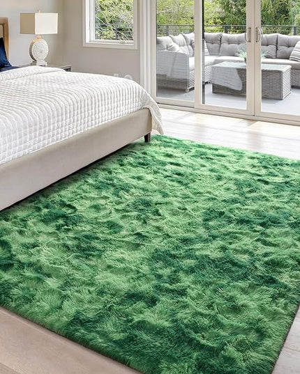 4x6 Large Area Rugs for Living Room, Super Soft Fluffy Modern Bedroom Rug, Tie-Dyed Green Indoor Shag Fuzzy Carpets for Girls Kids Nursery Room Home Decor - LeafyLoom
