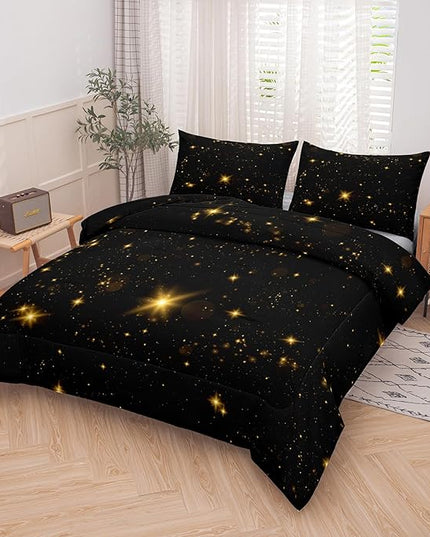 Tailor Shop Glitter Bedding Sets Full Size Black and Glod Comforter Sets for Kids Boys Teens Star Glitter Comforter Sets Twinkle Starlight Comforter Sets with 1 Comforter 1 Pillowcases - LeafyLoom