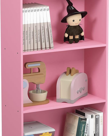 FURINNO Basic 3-Tier Bookcase Storage Shelves, Pink - LeafyLoom